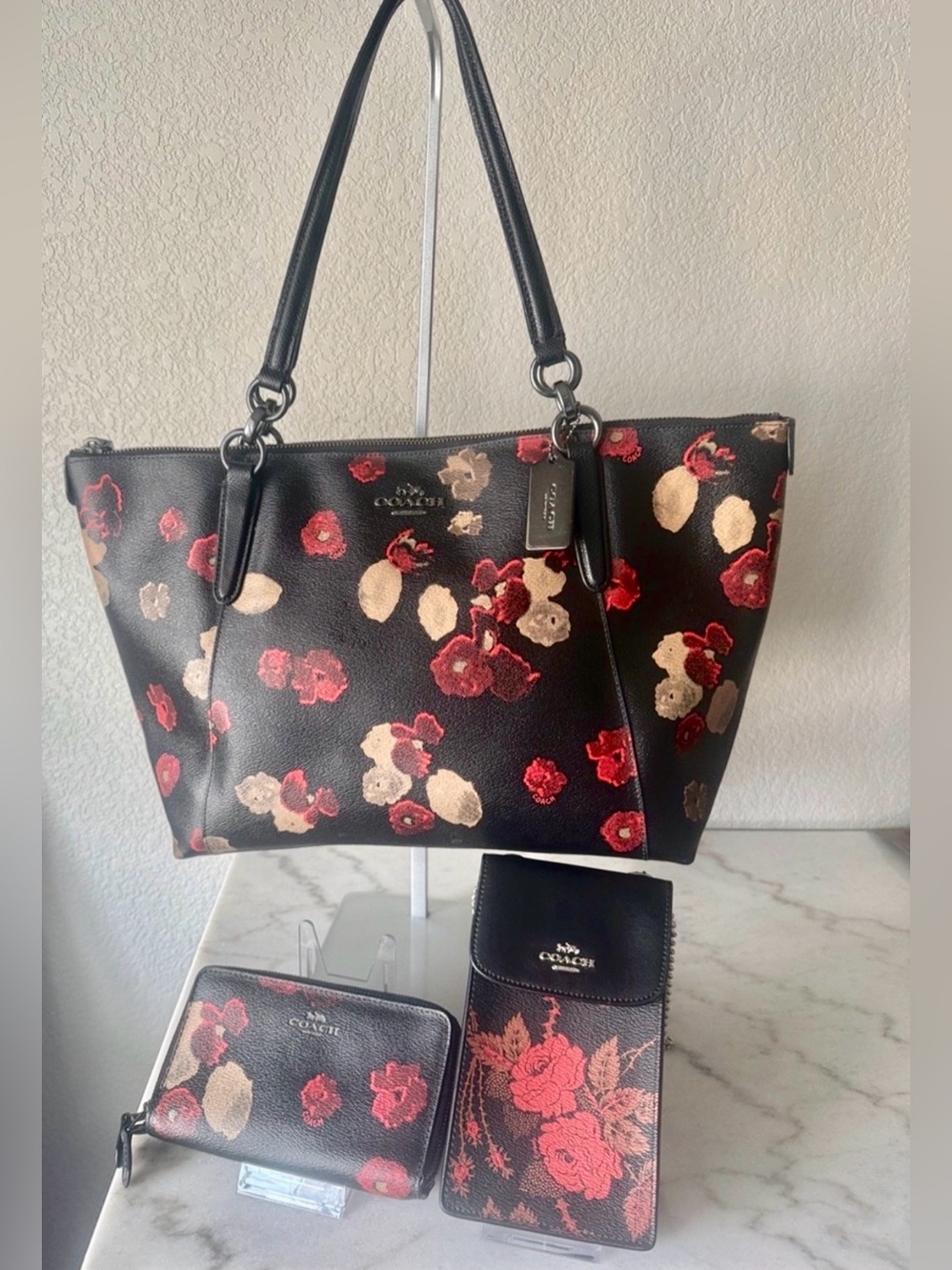 Coach Halftone Floral Ava Tote Wallet Coordinated Bundle 3pc-GUC!!